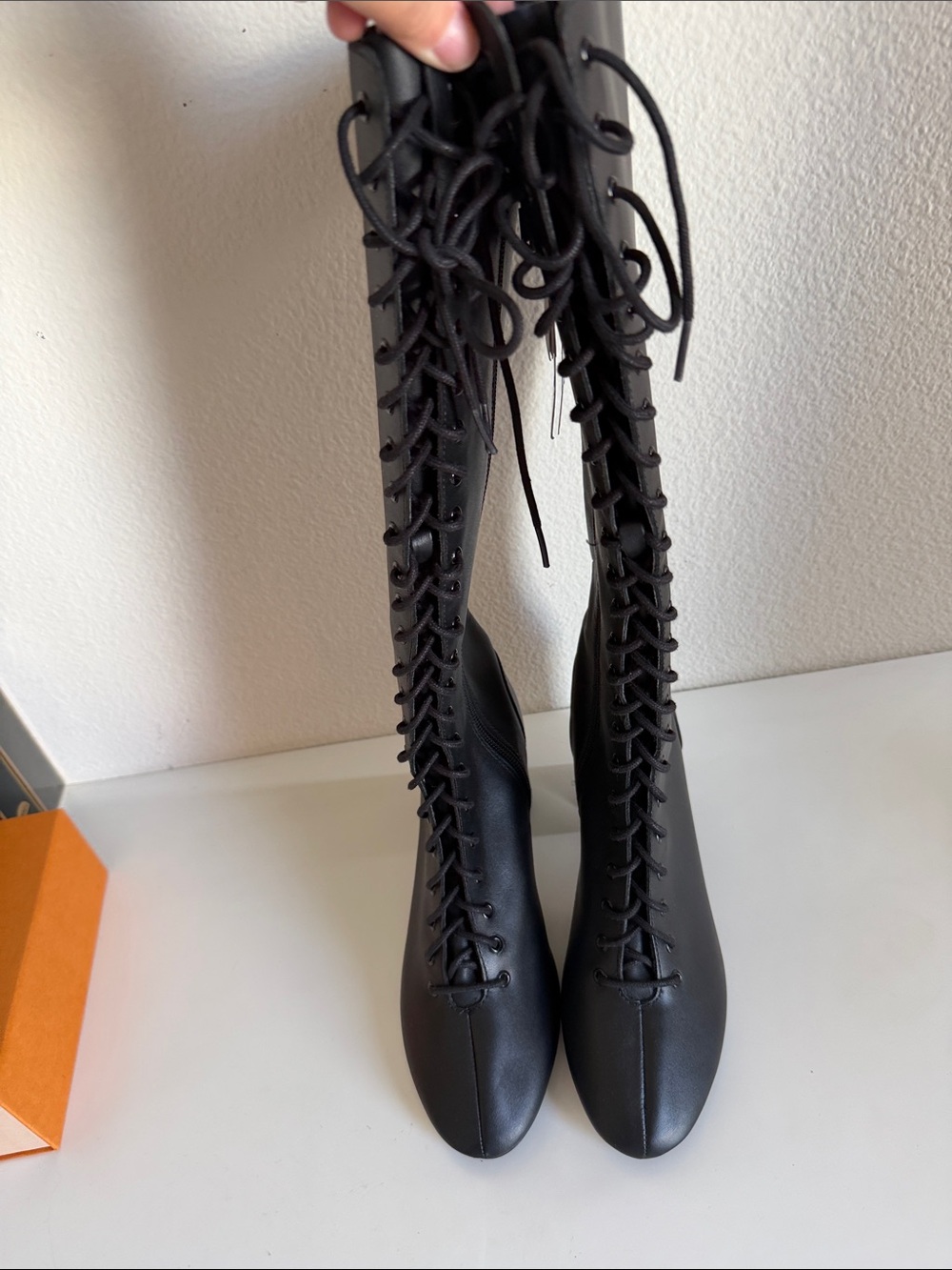 Zara Black Knee-High Lace-Up Boots